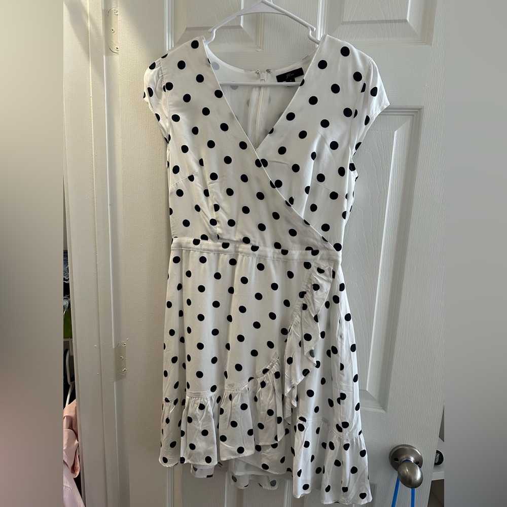 J. Crew. Size 4. White dress with black polka dots.